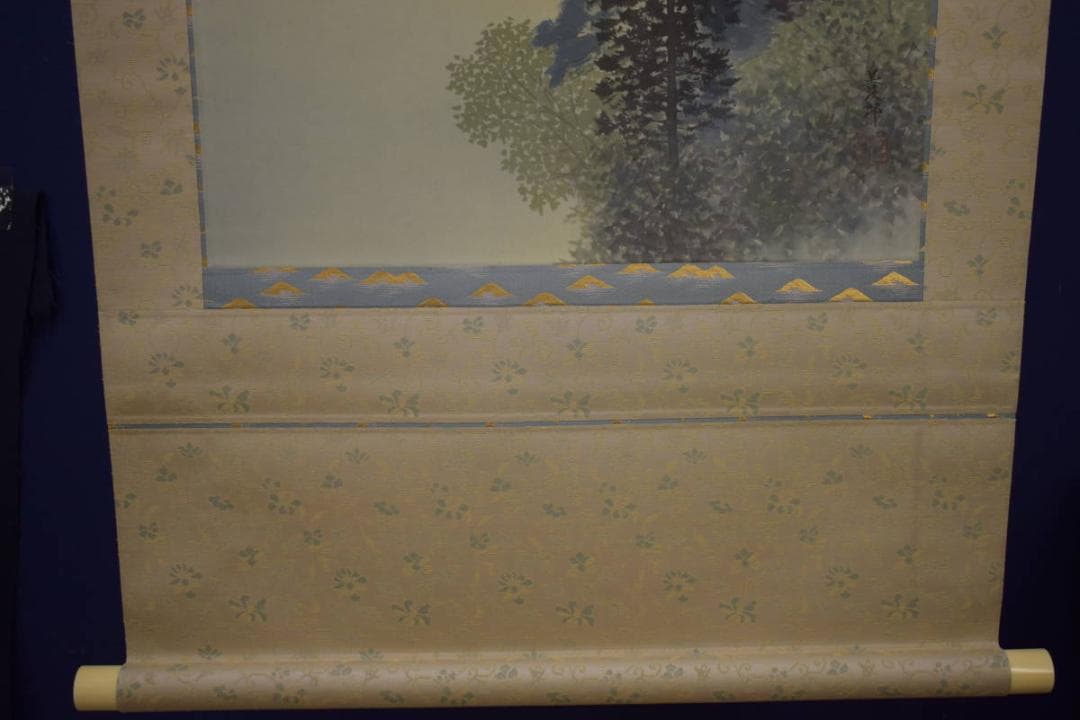 真作/善次郎/青緑山水図/塔山水図/桐共太巻二重箱付/布袋屋掛軸HI-934