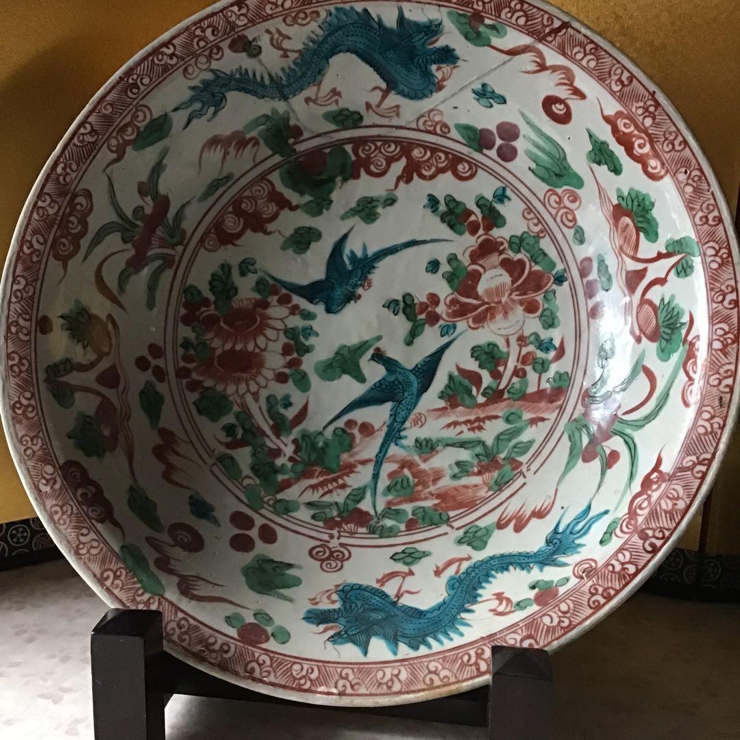 中国　明時代　呉須赤絵　漳洲窯14世紀2枚　　　　　　　　Z1