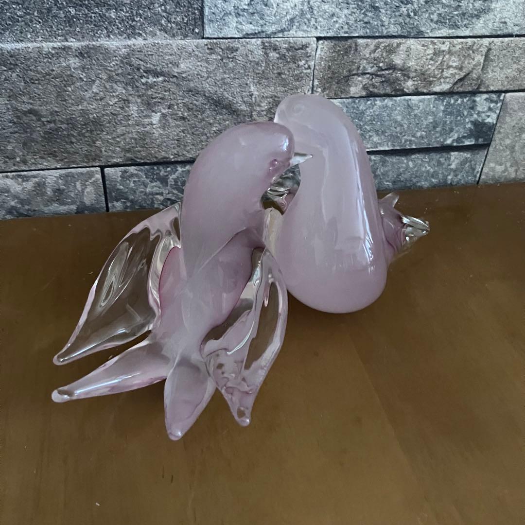 薄いピンクの鳥のガラス置物　ベネチアングラス　ムラーノmurano イタリア