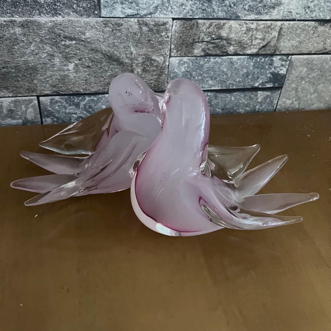 薄いピンクの鳥のガラス置物　ベネチアングラス　ムラーノmurano イタリア