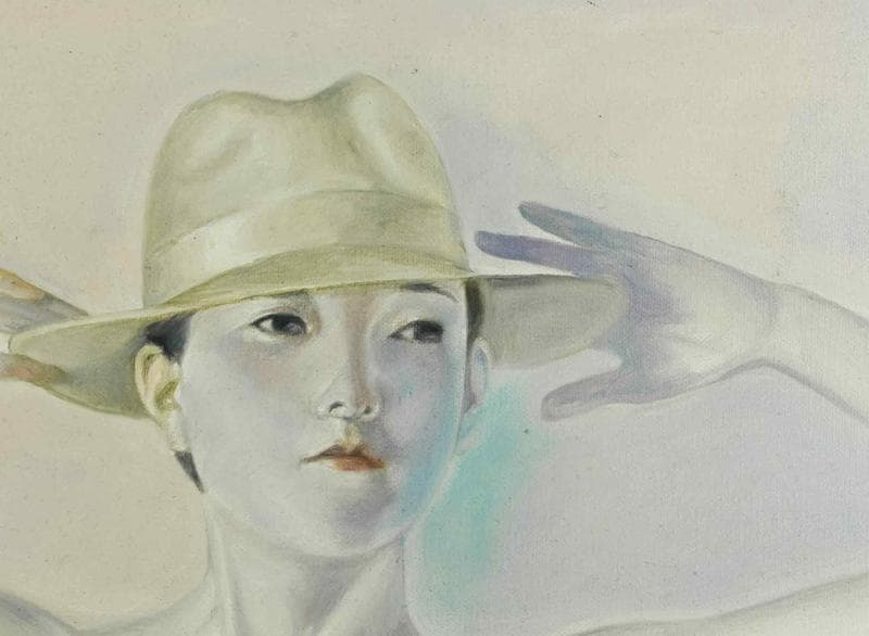 高塚省吾　油彩　肉筆『何処へ』表サイン　裏サイン　P8号　額無　b881