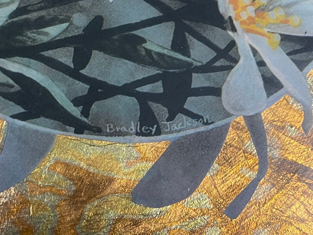 Bradley Jackson 花と金のあしらいのパネルアート