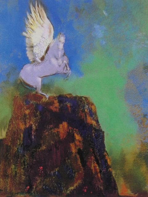 オディロン・ルドン、【ペガサス、岩上の馬】、希少画集画より