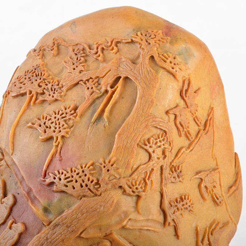 中国　玉石彫刻　山水人物刻　置物　時代箱付　M　R5717