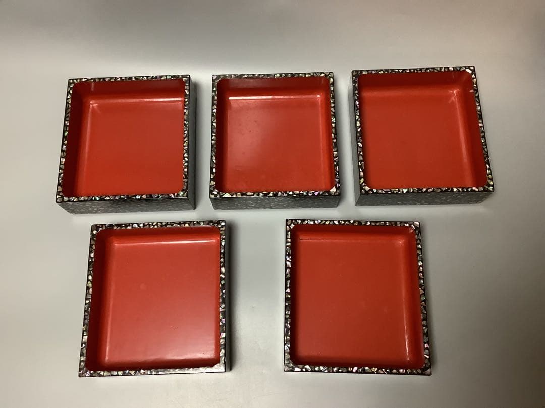 螺鈿　青貝　重箱　五段重　替え蓋付き