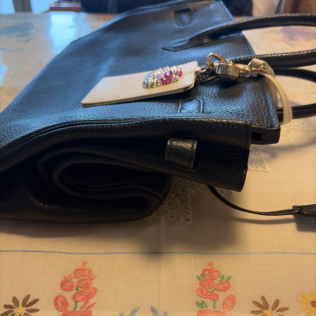 黒レザートート（未使用 ）&キティちゃん パスケース（スワロスキー付き）