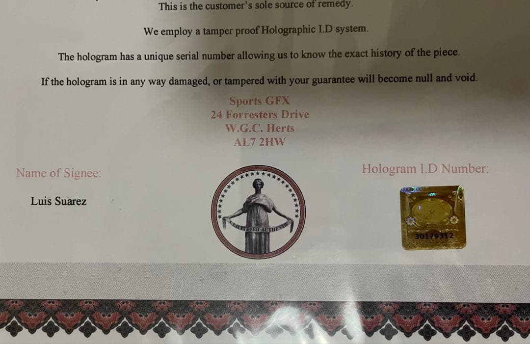 ルイス・スアレス選手　直筆サインパネル