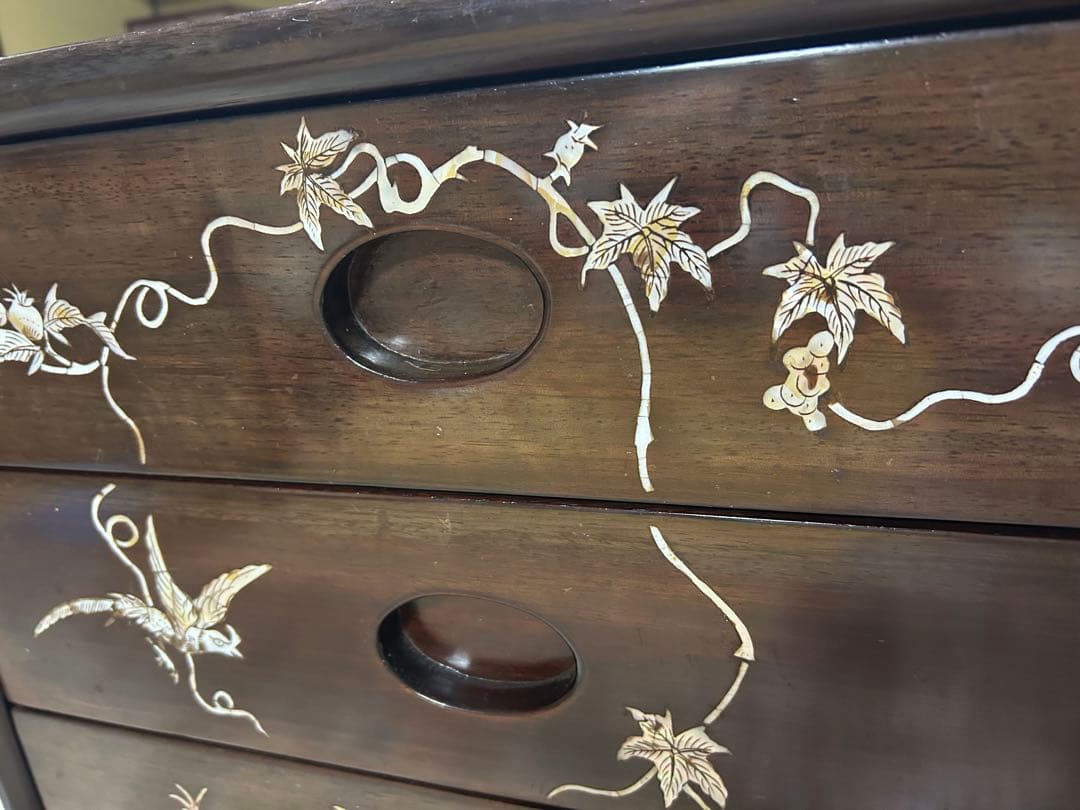 花と鳥の螺鈿木製タンス 5段