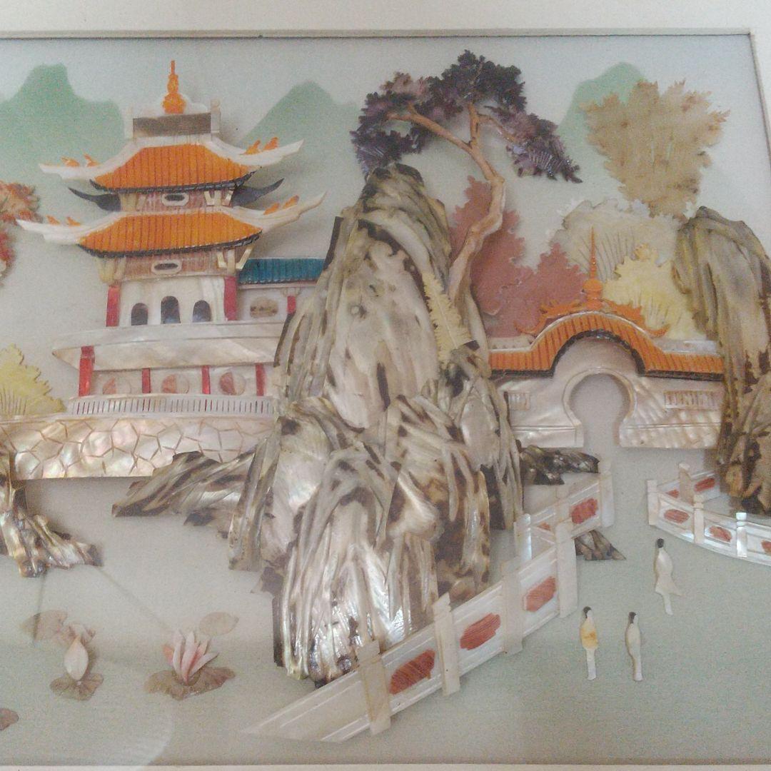 貝細工 珊瑚 貝 螺旋細工の額付き 縁起 開運 風水