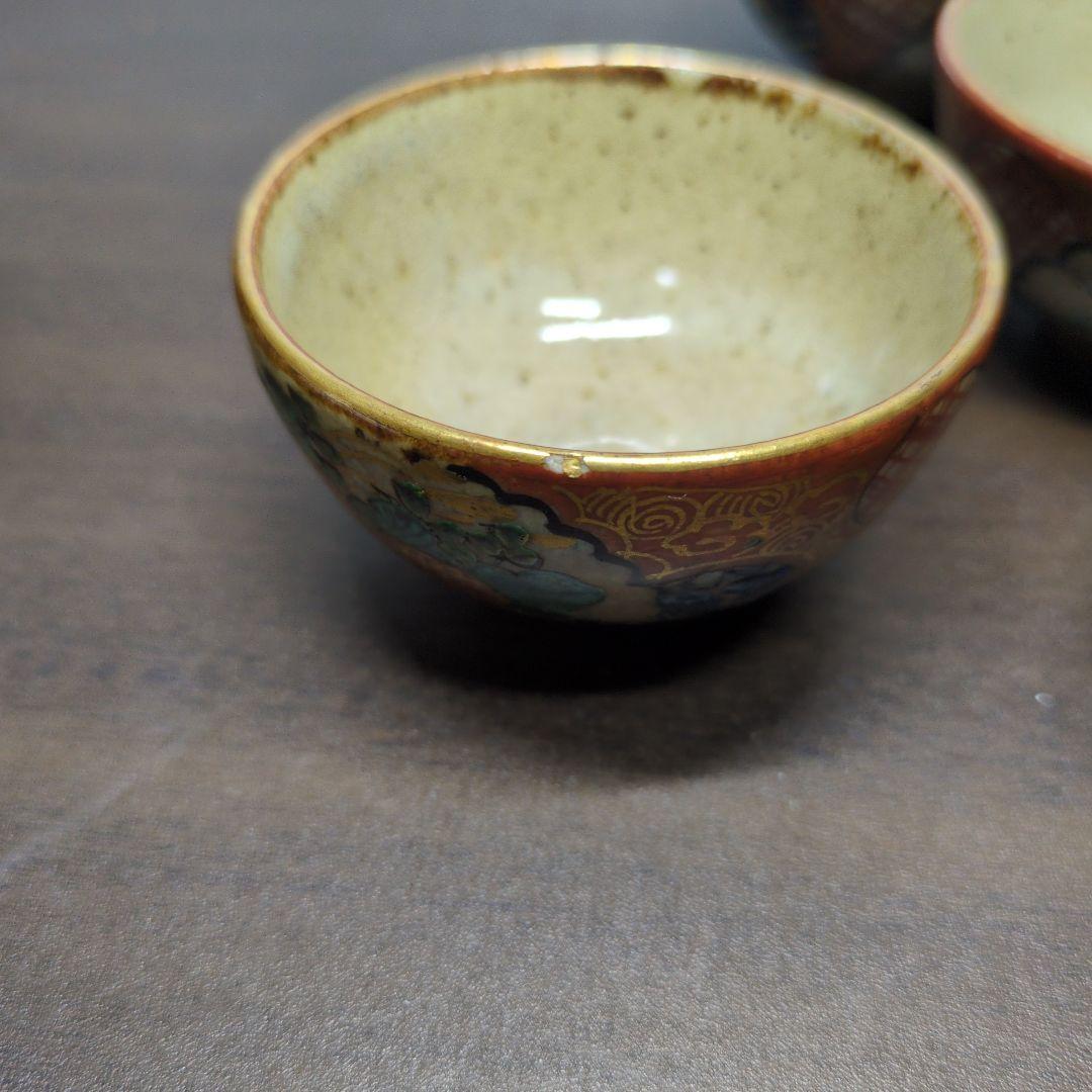 時代 九谷 庄三 金彩色絵 花唐人文 茶器揃 箱付き