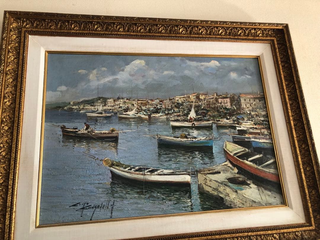 Ciro Canzanella 港の風景 油彩画