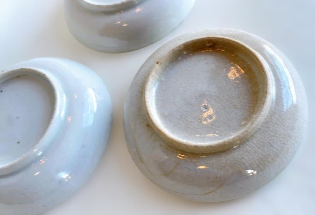 江戸期 古伊万里 山水図 染付 豆皿 小皿 漢詩 手塩皿 6.2cm 3枚組