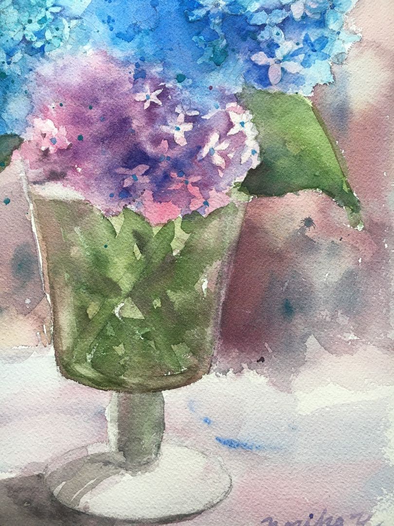 透明水彩原画紫陽花