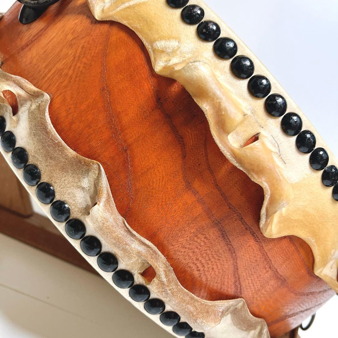 【美品】　岡田屋布施 台座　平太鼓 40cm×15cm バチ付き　和太鼓　打楽器