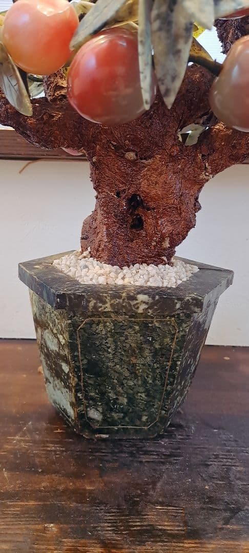 【中国美術品】玉石盆栽 桃の木 翡翠 天然石