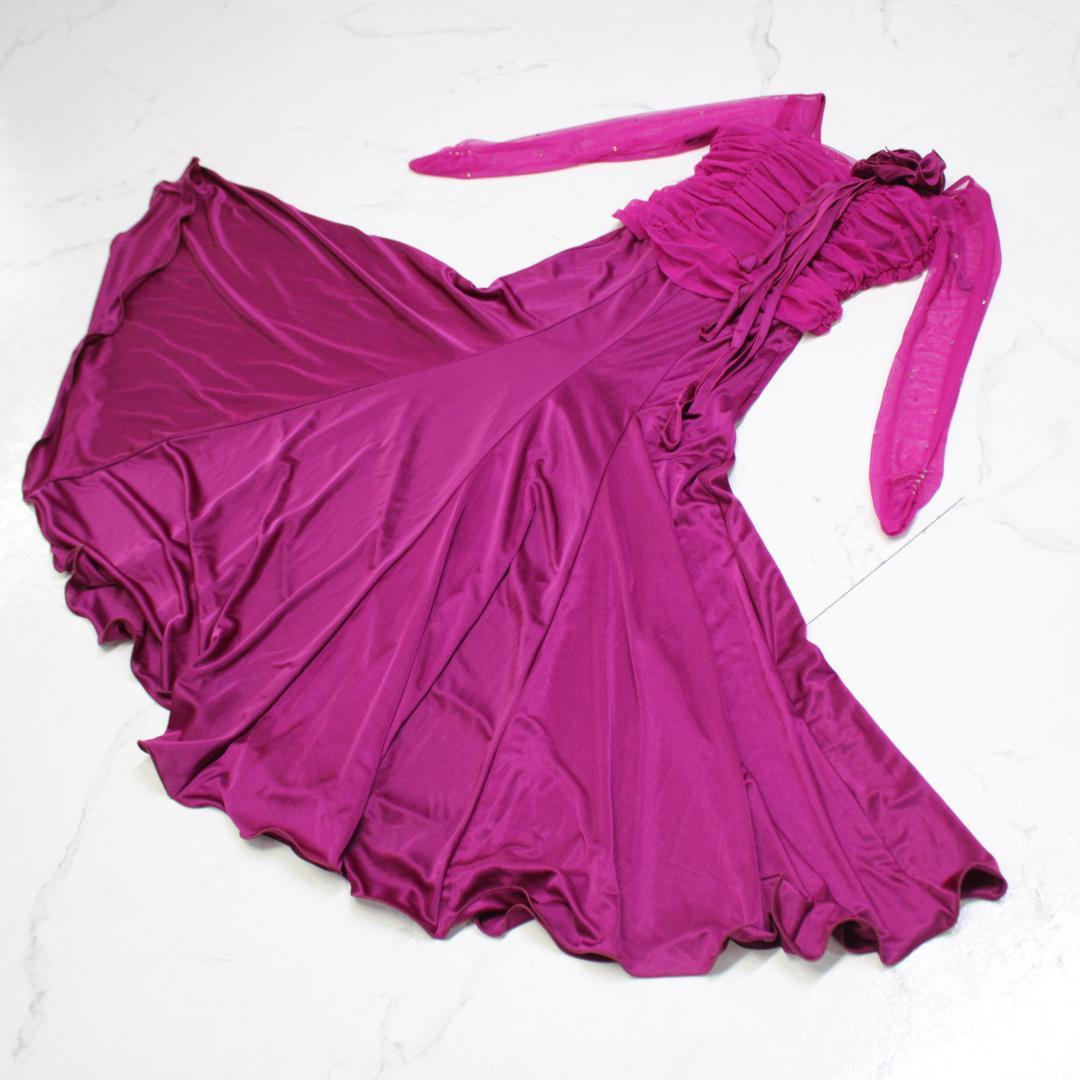 【美品 日本製 社交ダンス衣装】パープル SUNLINE ワンピース ドレス