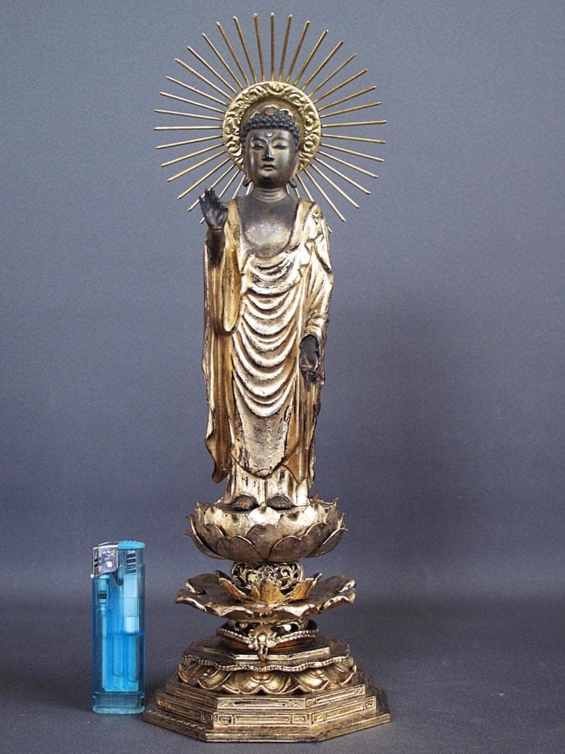 古仏像!!『木造 阿弥陀如来立像』総高33.5㎝ 像高19.5㎝