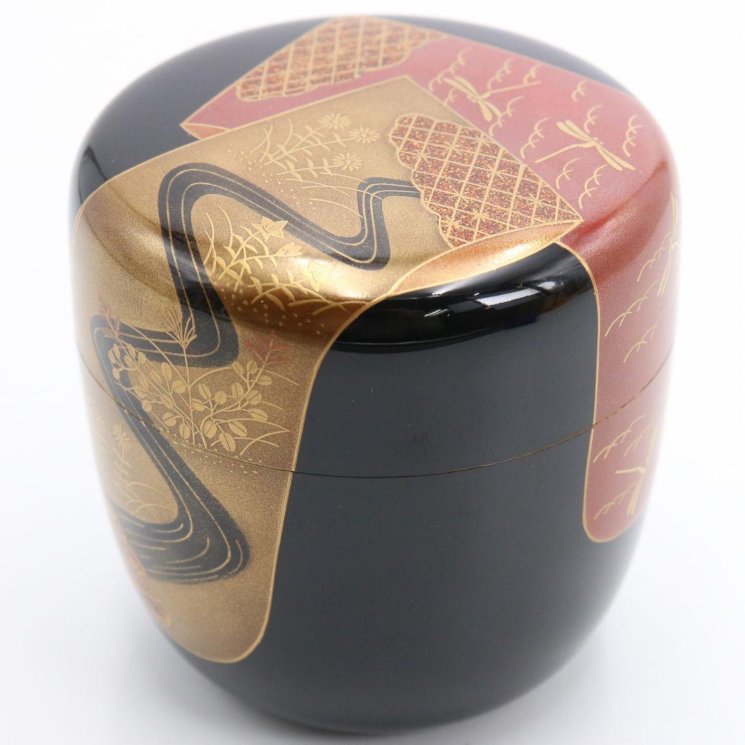 村田宗覚作 誰袖蒔絵 大棗 内銀溜 茶道具 共箱共布　AZ603　NT7