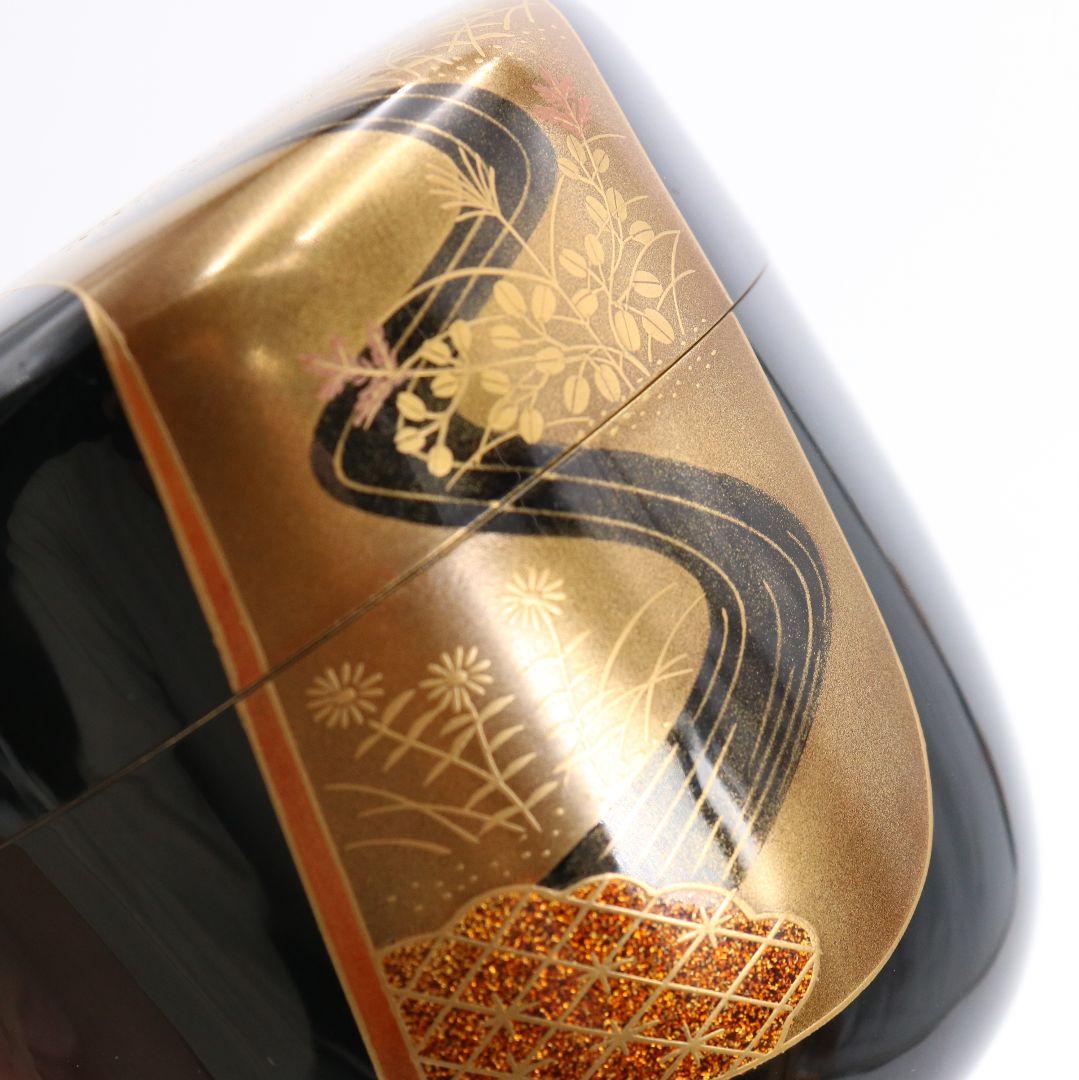 村田宗覚作 誰袖蒔絵 大棗 内銀溜 茶道具 共箱共布　AZ603　NT7