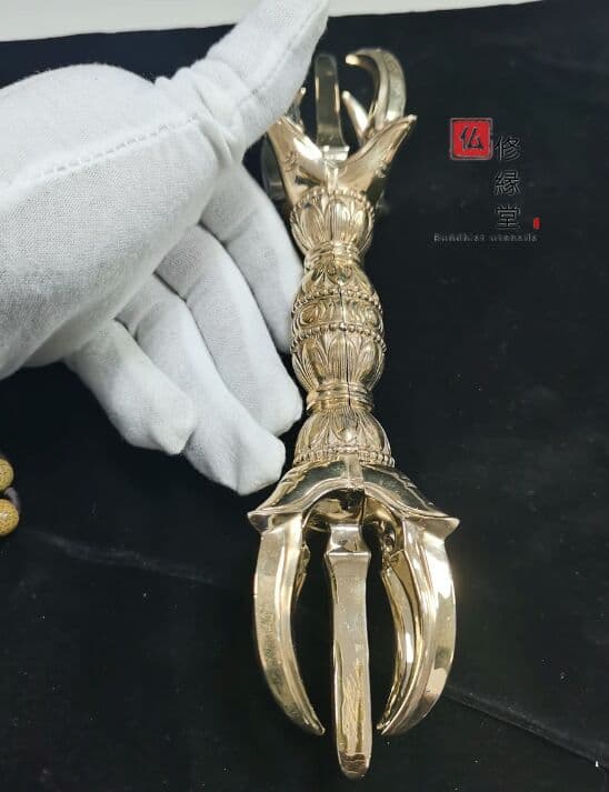 真言宗法具 人形五鈷杵 金剛杵 仏教用具 法器 密教 真鍮製 23cm