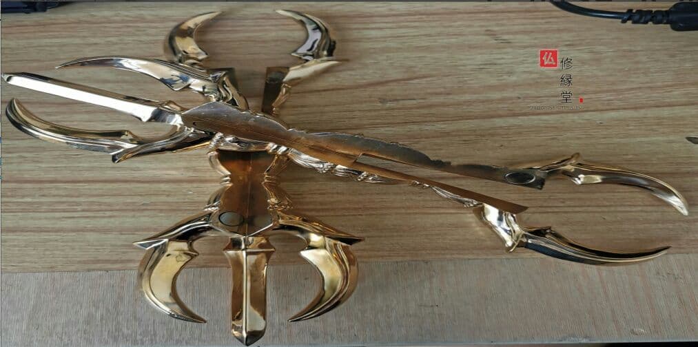 真言宗法具 人形五鈷杵 金剛杵 仏教用具 法器 密教 真鍮製 23cm