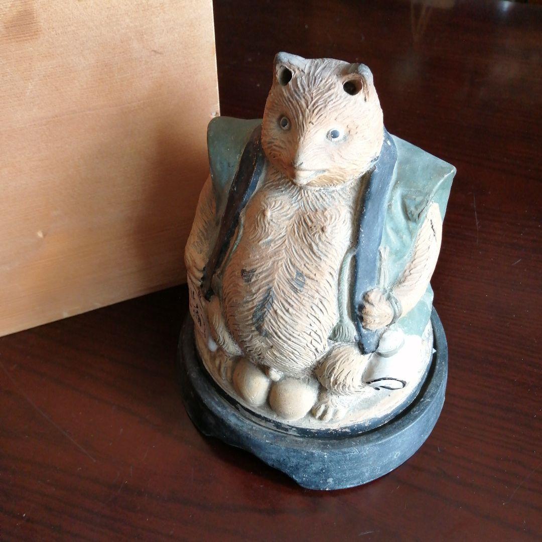 【珍品】京焼　仁阿弥狸蚊取線香香炉　19.5cm　明治〜大正期