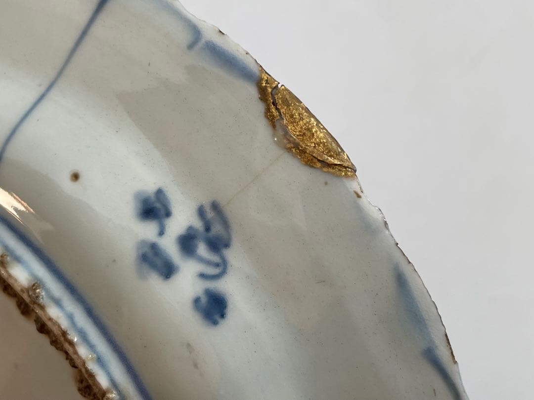 骨董　アンティーク　古染付　芙蓉手　双鹿図　皿　七寸皿