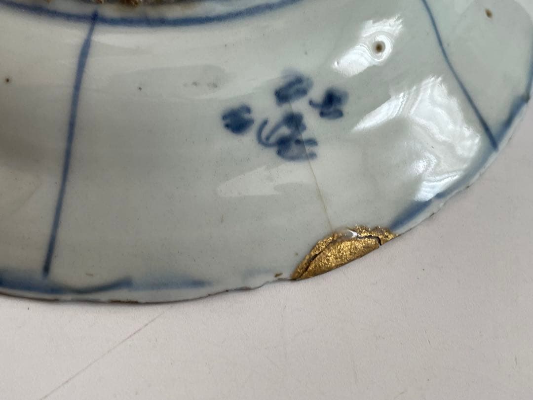 骨董　アンティーク　古染付　芙蓉手　双鹿図　皿　七寸皿