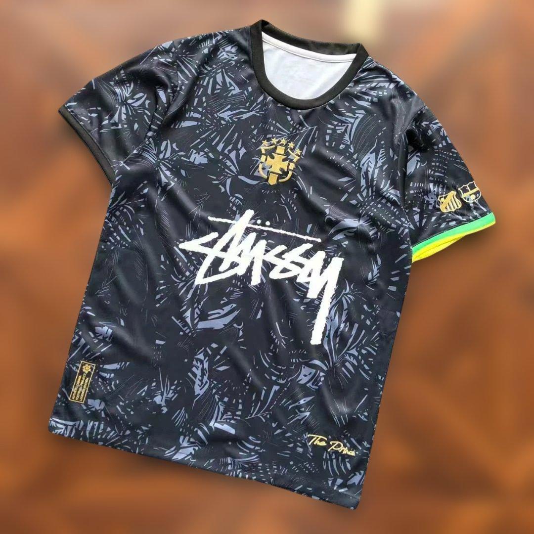 Stüssy 半袖シャツ 黒地葉柄 M