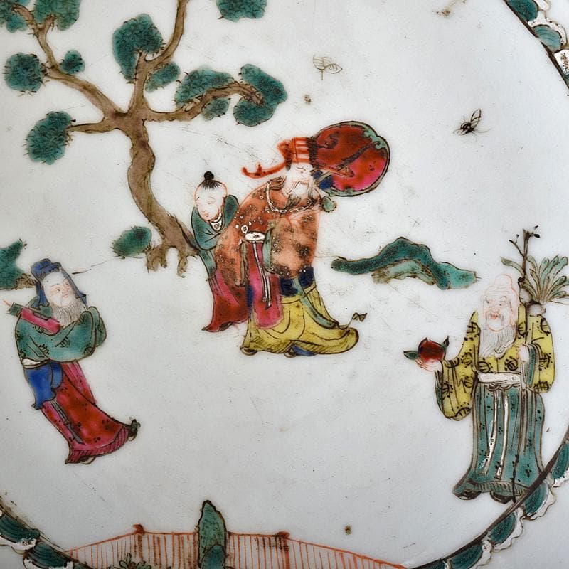 中国　粉彩　山水人物文盤　大皿　直径約37.7㎝　M　R8286B
