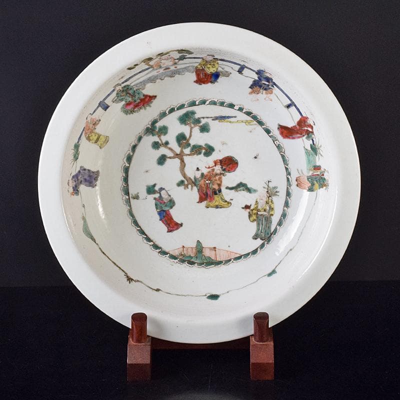 中国　粉彩　山水人物文盤　大皿　直径約37.7㎝　M　R8286B