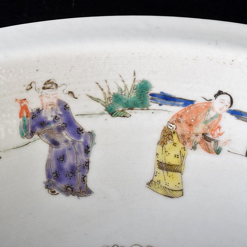 中国　粉彩　山水人物文盤　大皿　直径約37.7㎝　M　R8286B