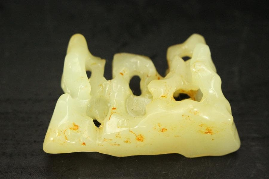 中国美術 白玉石 刻 太湖石 筆架 文房四宝(HA426)