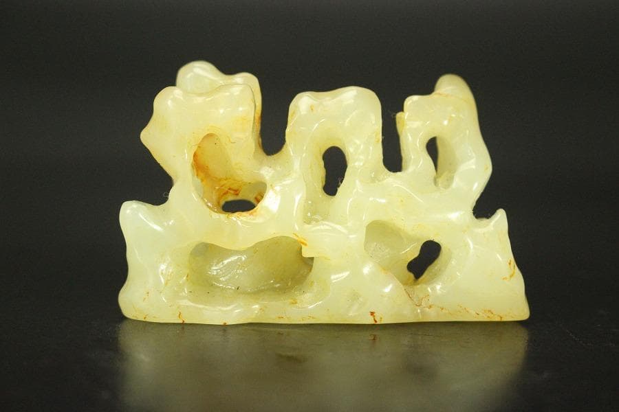 中国美術 白玉石 刻 太湖石 筆架 文房四宝(HA426)