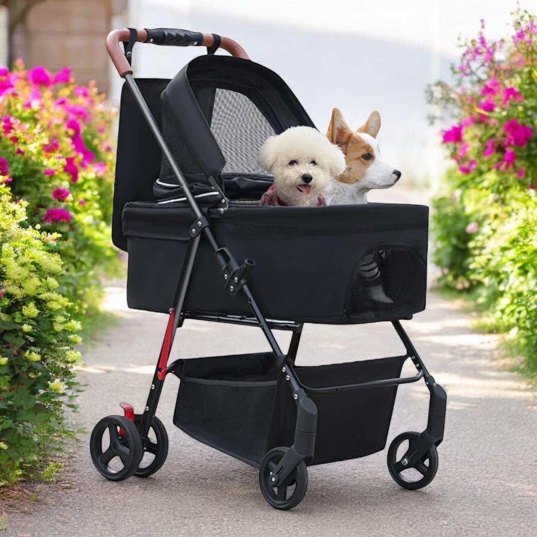 ペットカート 3WAY 15kg対応 折りたたみ式 黒