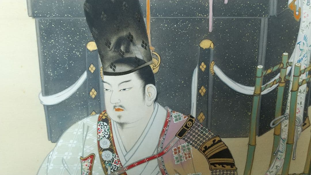 日本画家 植中直斎 義家朝臣像 絹本掛軸 奈良 共箱