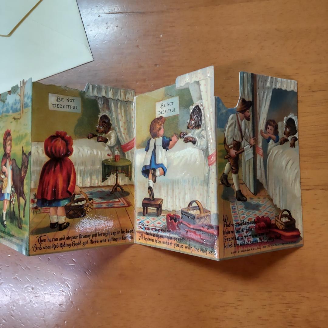 赤ずきん　アンティーク風カード　屏風カード　レッドフード　ブロカント封筒つき