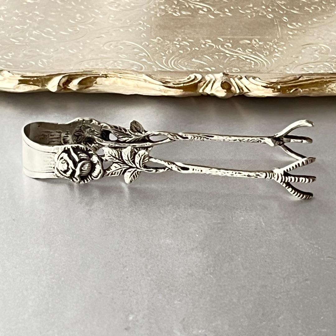 【ドイツ】薔薇のシュガートング 【純銀】 ヒルデスハイムローズ 8.8cm