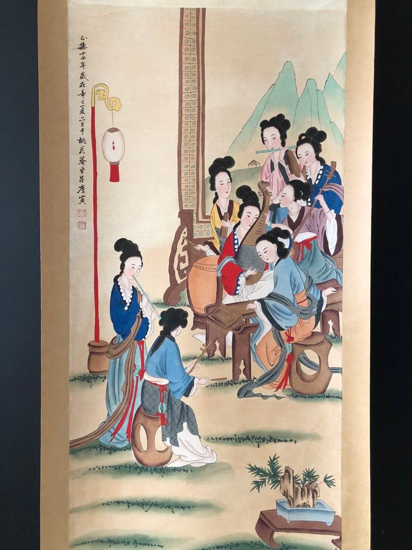 唐寅 仕女図 掛け軸 四尺 手描き 中国美術 絵画 書画 人物画 インテリア