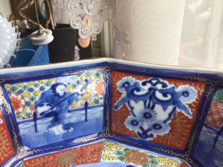美品！！ 古伊万里「色絵金蘭手・八角深鉢 」龍図見込/縁起物