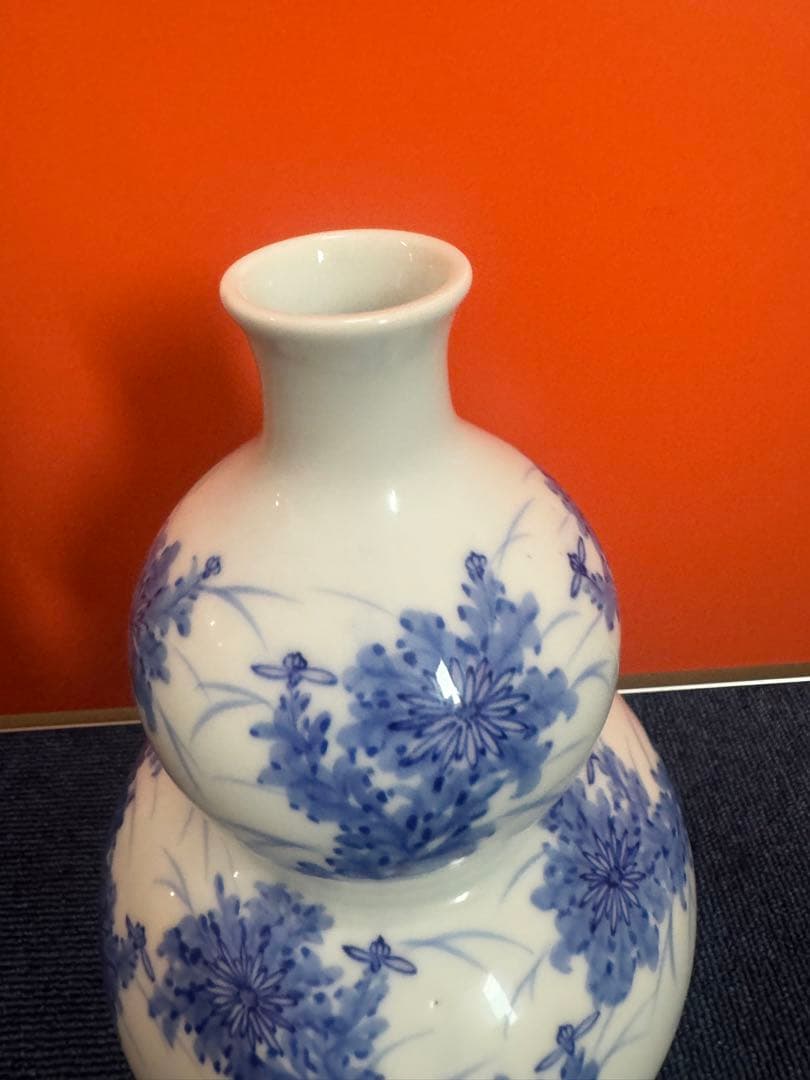 1714 平戸祐祥　染付青花　瓢箪　花瓶　時代物