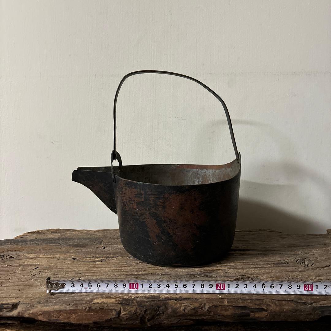 シャビー 古い片口銅鍋その④コッパーケトル　骨董　ガーデニング　古道具　検:李朝