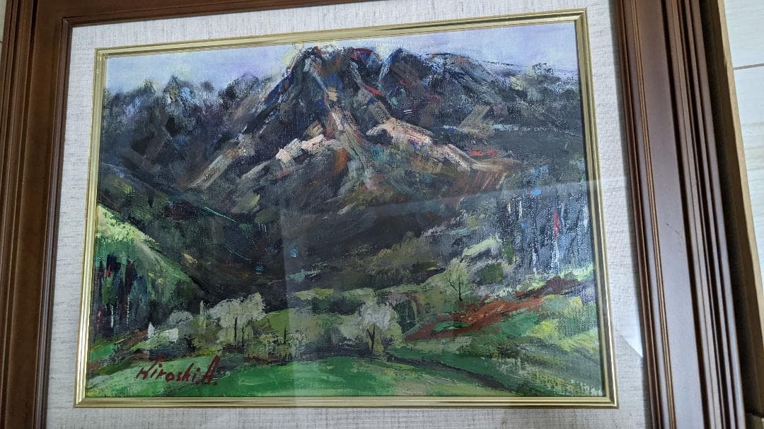 ★恵那山 春★油絵 風景画「恵那山」浅野博 Hiroshi.A サイン入 額装付