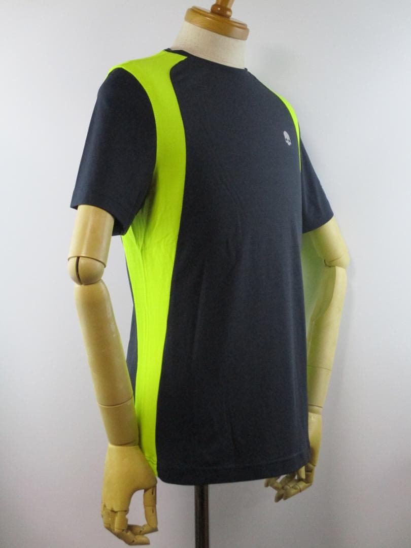 【ハイドロゲン・テニス】インレイ・テックＴシャツ★未使用★S★ネイビー×イエロー