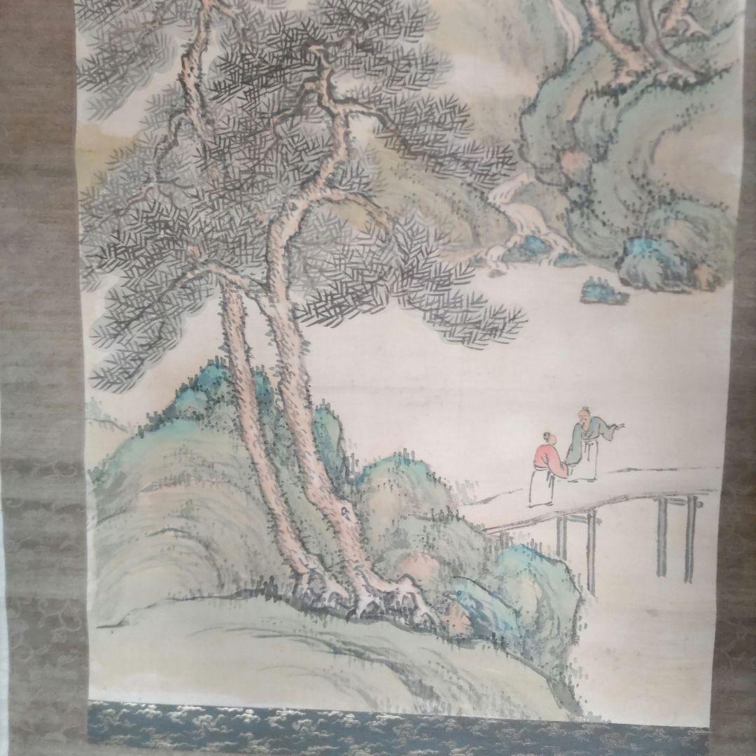 錦岳　青緑山水掛軸　H32