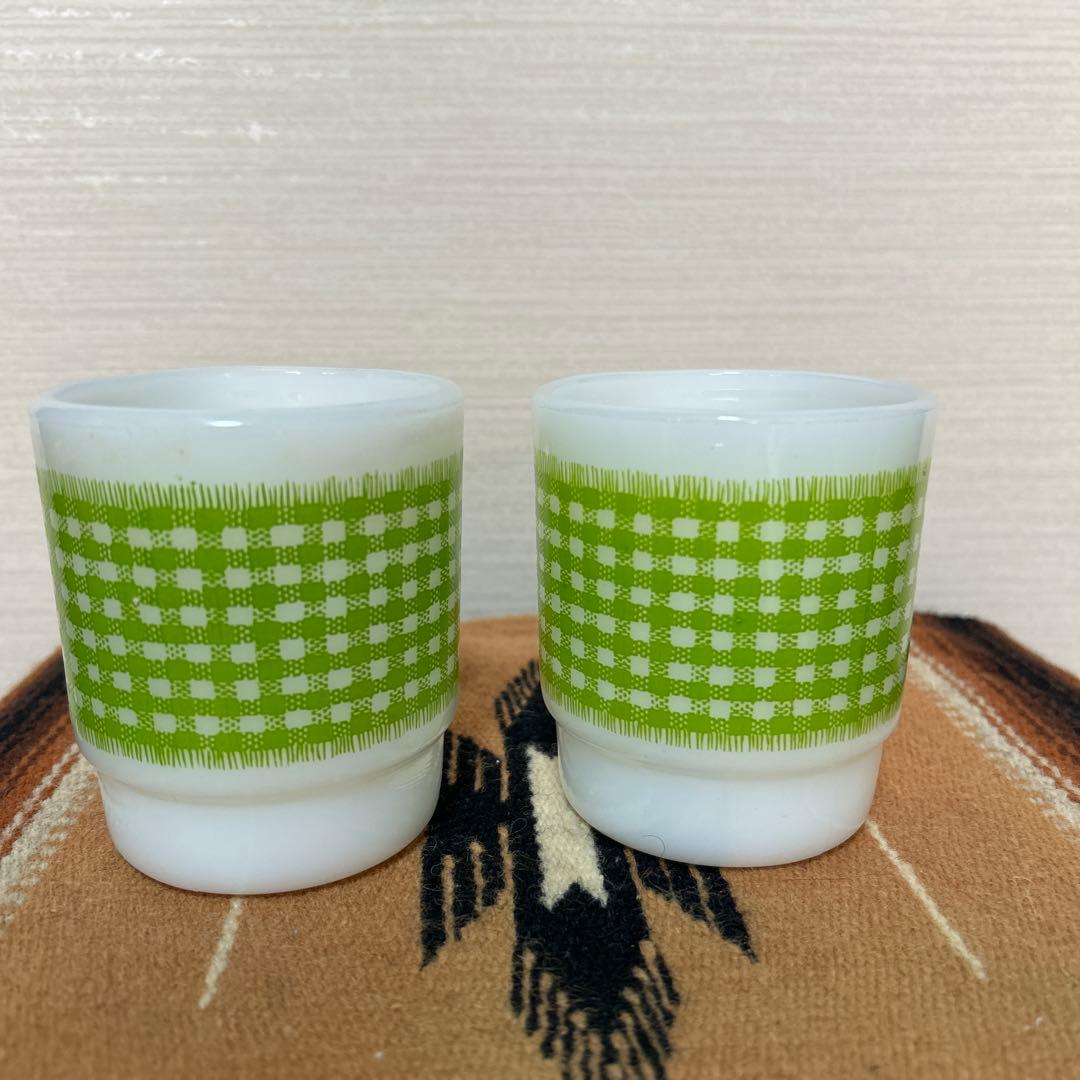ファイヤーキング　緑のチェックマグカップ 2個セット　ミッドセンチュリー