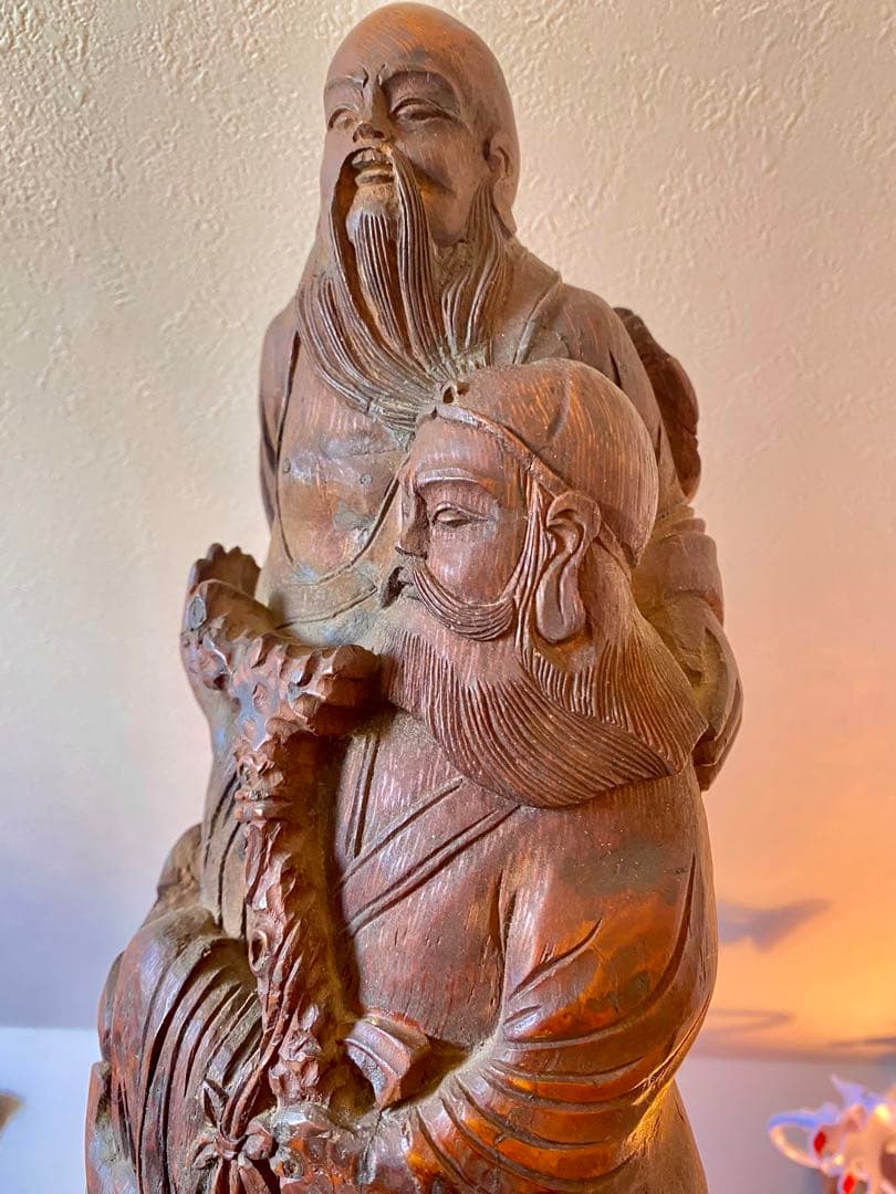 竹根彫刻 二体の人物像 約38cm1点 TA1165