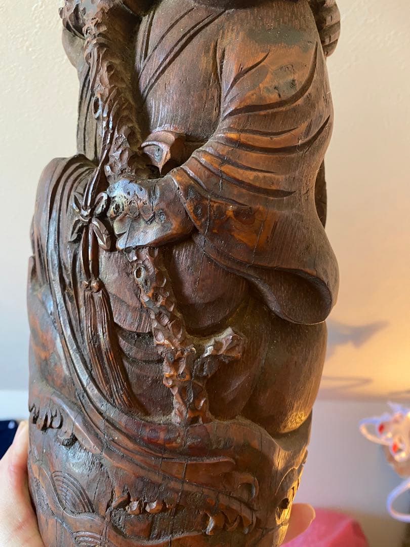 竹根彫刻 二体の人物像 約38cm1点 TA1165