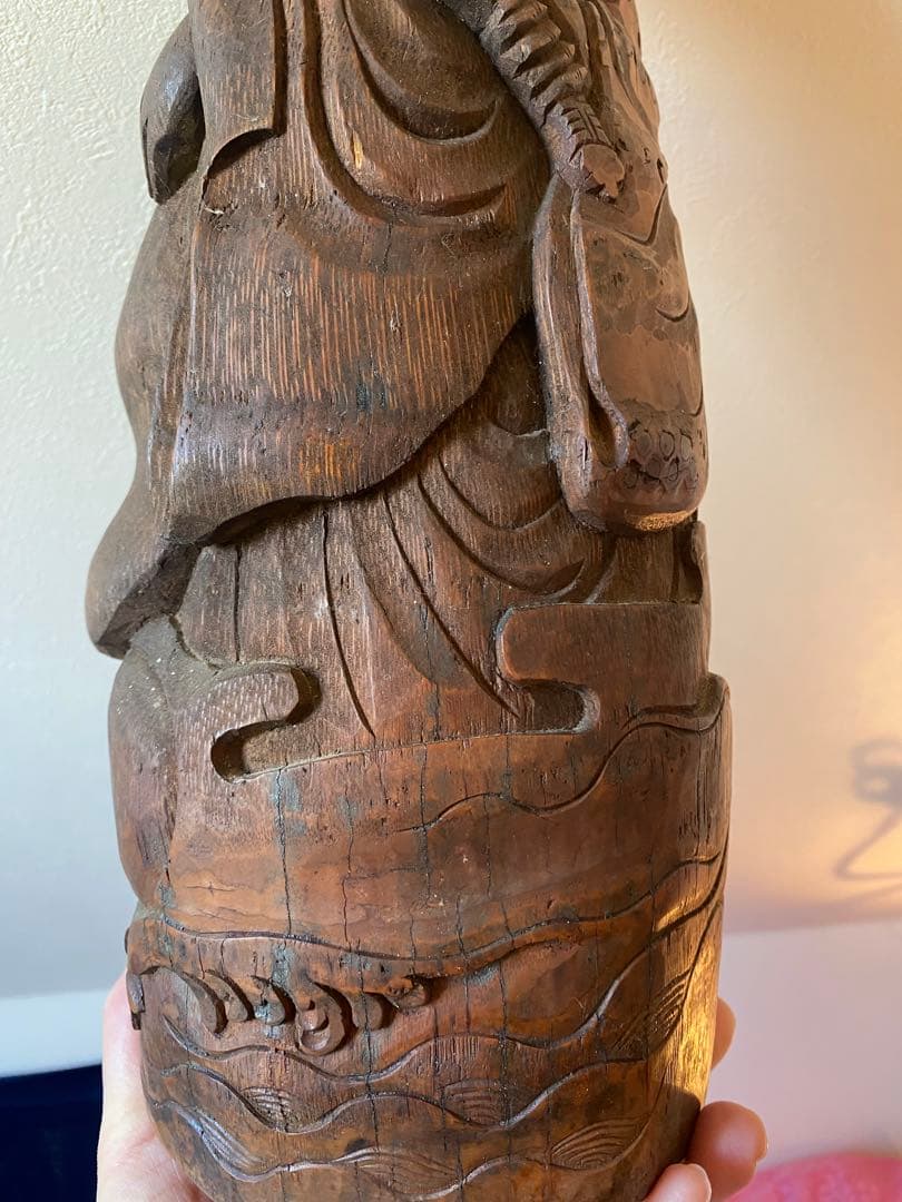 竹根彫刻 二体の人物像 約38cm1点 TA1165