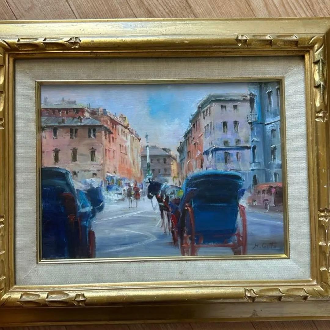 値下げ「ローマの朝」 一線美術協会　後藤弘画伯のローマの朝の街並みを描いた油彩画